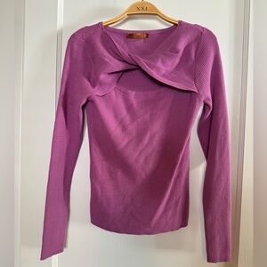 Mauve Peek-a-boo Ribbed Knit Sweater